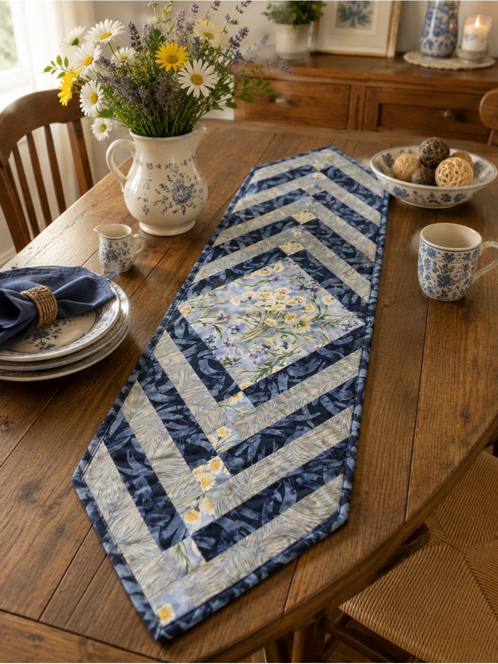 NWOT handmade  Floral Quilted Table Runner - Handcrafted Home Dining Accent